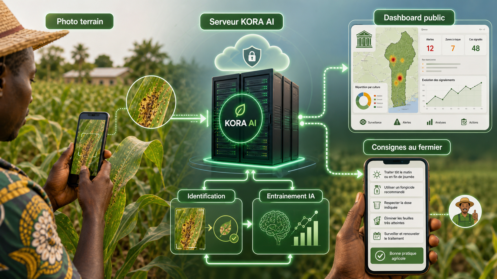 Workflow de détection des maladies des cultures — KORA AI