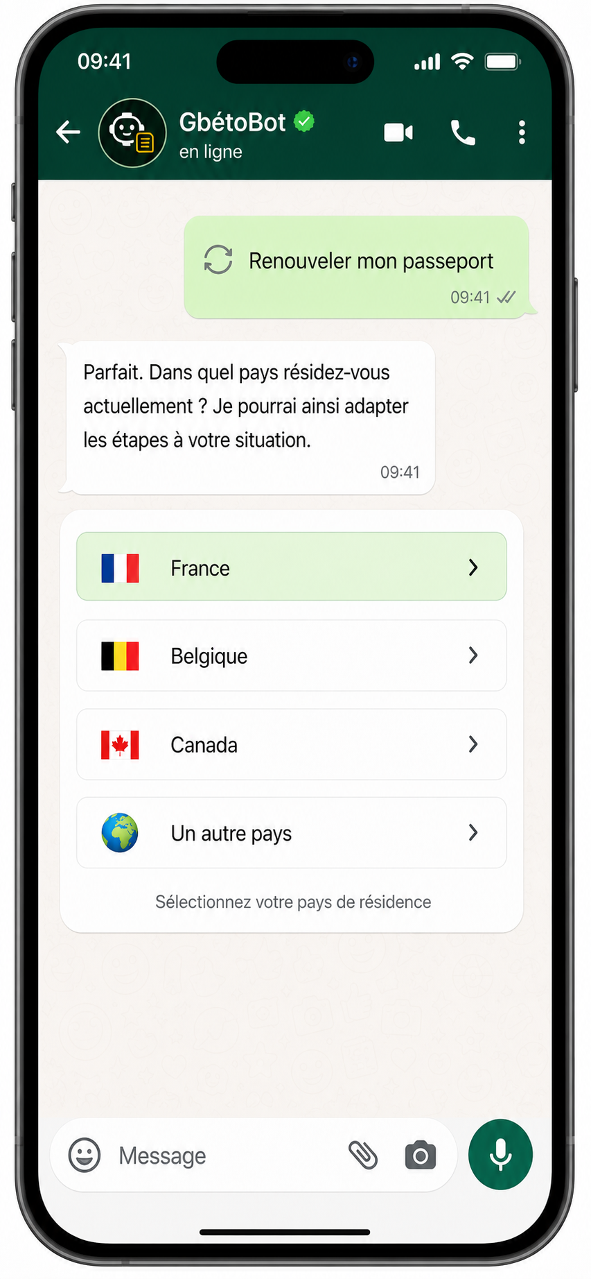 DiasporaLink FR — sélection du pays de résidence