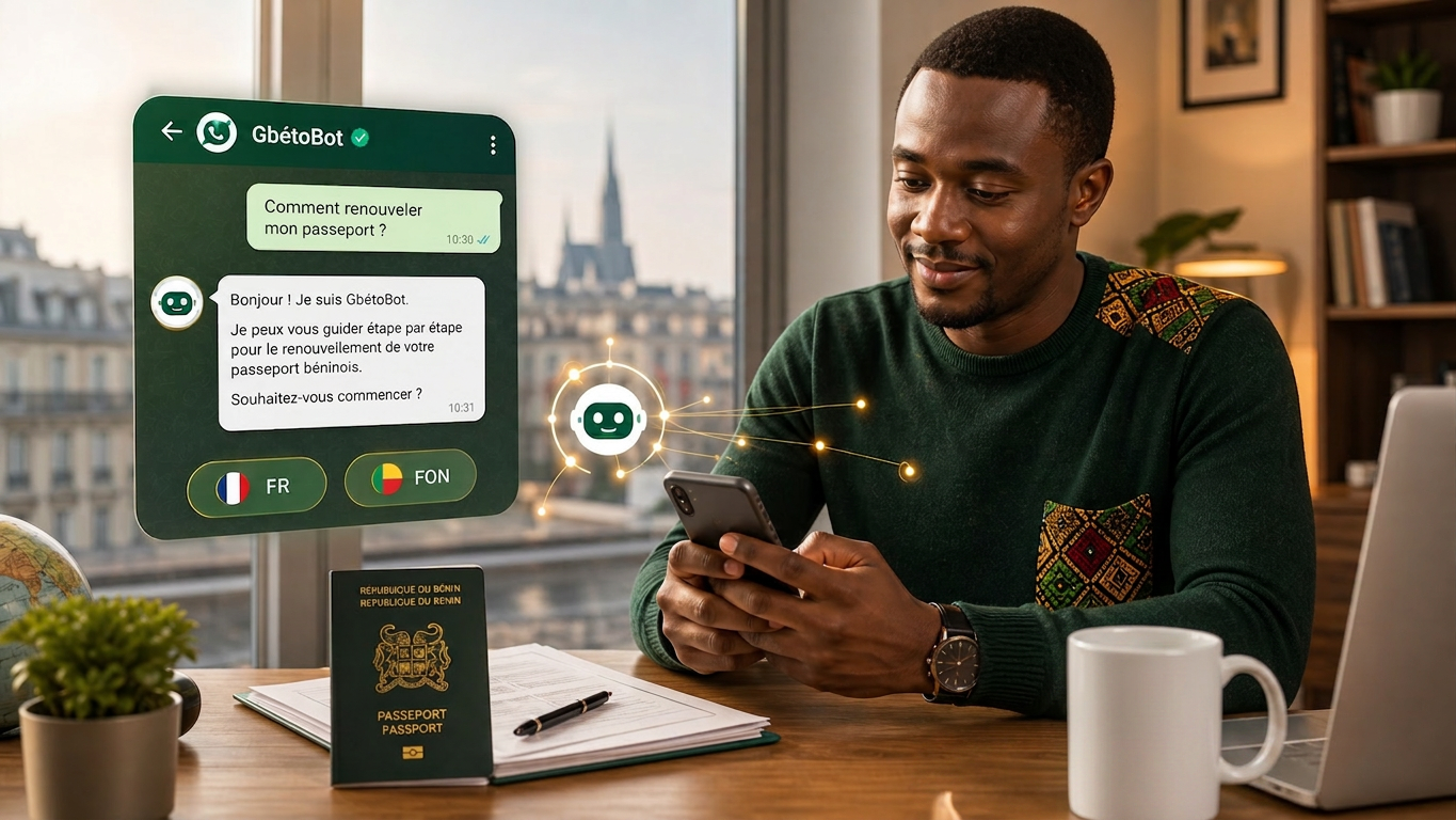 Béninois de la diaspora effectuant ses démarches administratives via WhatsApp